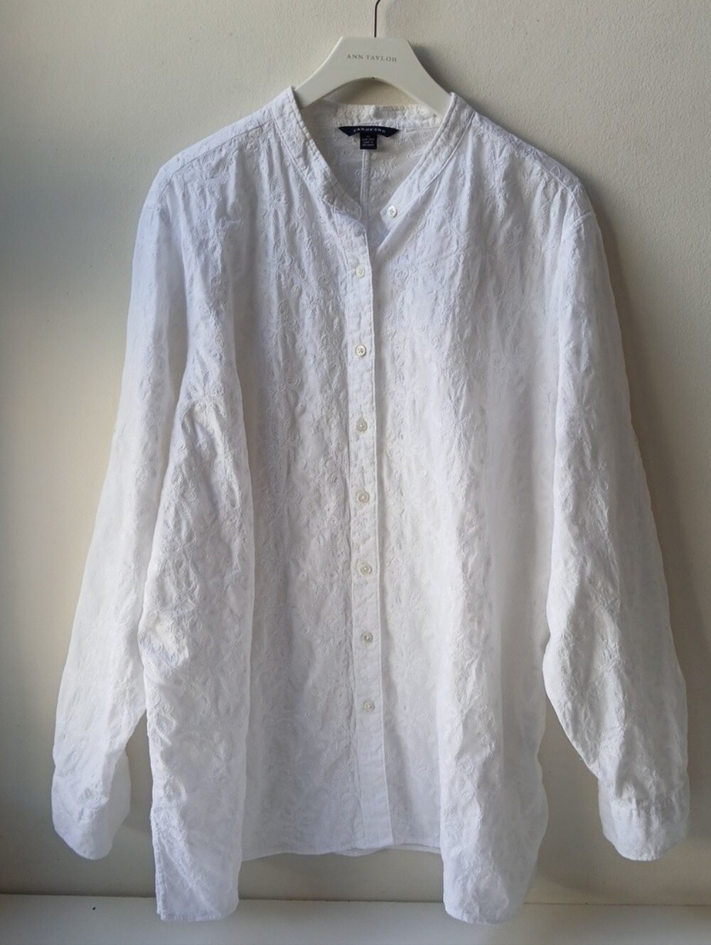 Lands' End Embroidered Button Front Shirt White Women's 3X